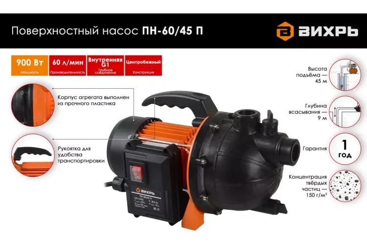 Поверхностный насос Вихрь ПН-60/45 П 68/4/12 купить в Кургане