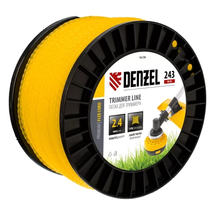 Леска для триммера витой квадрат, 2,4мм х 243м, на DIN катушке FLEX CORD// Denzel 96298 купить в Кургане