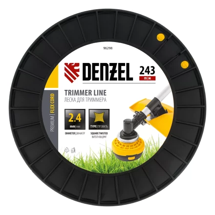 Леска для триммера витой квадрат, 2,4мм х 243м, на DIN катушке FLEX CORD// Denzel 96298 купить в Кургане