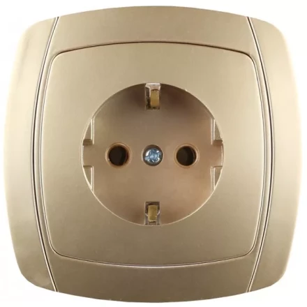 Розетка СВЕТОЗАР &quot;АКЦЕНТ&quot; одинарная в сборе, с заземлением, цвет золотой металлик, 16А/~250В SV-54205-GM купить в Кургане