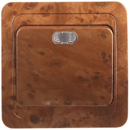 Выключатель СВЕТОЗАР &quot;ГАММА&quot; с подсветкой, одноклавишный, цвет орех, 10A/~250B SV-54131-N купить в Кургане