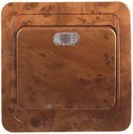 Выключатель СВЕТОЗАР &quot;ГАММА&quot; с подсветкой, одноклавишный, цвет орех, 10A/~250B SV-54131-N купить в Кургане