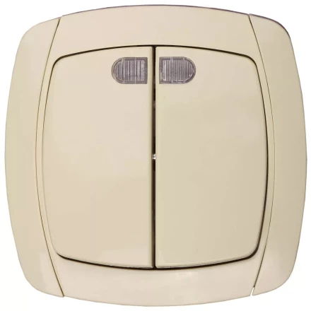 Выключатель СВЕТОЗАР &quot;CITY LIGHT&quot; двухклавишный в сборе, с подсветкой, бежевый, 10А/~250В SV-54235-B купить в Кургане