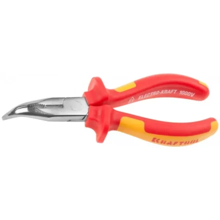 Тонкогубцы &quot;ELECTRO-KRAFT&quot; изогнутые, Cr-Mo сталь, двухкомпонентная маслобензостойкая рукоятка, хромированное покрытие, 160мм, KRAFTOOL 2202-4-16 2202-4-16_z01 купить в Кургане