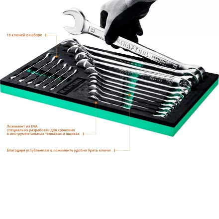 Наборы ключей комбинированных KRAFTOOL, Cr-V, DIN 3110, в EVA-ложементе 27079-H18E купить в Кургане