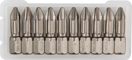 Биты &quot;ЕХPERT&quot; торсионные кованые, обточенные, KRAFTOOL 26121-2-25-10, Cr-Mo сталь, тип хвостовика C 1/4&quot;, PH2, 25мм, 10шт 26121-2-25-10 купить в Кургане