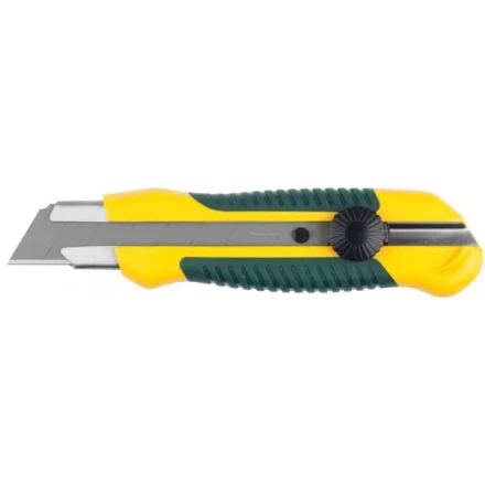 Нож с сегментированным лезвием, KRAFTOOL 09198, двухкомпонентный корпус, механический фиксатор, 25 мм 9198 купить в Кургане