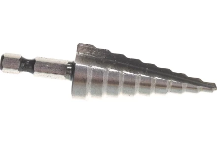 Сверло ступенчатое по металлу 4-6-8-10-12-14-16-18-20мм, P6M5, шестигранный хвостовик Вихрь 73/10/6/17 купить в Кургане