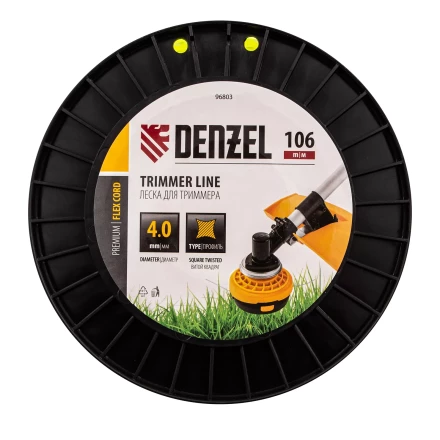 Леска для триммера витой квадрат, 4,0мм х 106м, на DIN катушке FLEX CORD// Denzel 96803 купить в Кургане