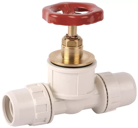 Кран ЗУБР &quot;ШиреФит&quot; запорный в сборе &quot;штуцер с гайкой - кран запорный с маховиком - штуцер с гайкой&quot;, 26мм 51571-26 купить в Кургане