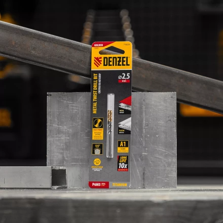 Сверло спиральное по металлу Denzel 2,5 x 57 мм, Р6М5, Golden Tip , 2шт. 718224 купить в Кургане