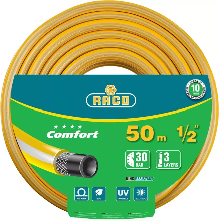 Шланг RACO &quot;COMFORT&quot; поливочный, 30атм., армированный, 3-х слойный, 1/2&quot;х50м 40303-1/2-50 купить в Кургане