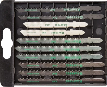 Набор KRAFTOOL Полотна для эл/лобзика, по дереву, ДСП, фанере, мягкому листовому металлу, EU-хвост., 10шт 159590-H10 купить в Кургане