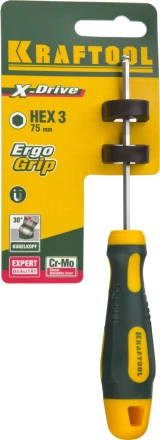 Отвертка KRAFTOOL, Cr-Mo-V сталь, двухкомпонентная противоскользящая рукоятка, HEX, №3x75мм 250075-3-075 купить в Кургане