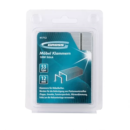 Скобы 12 мм для мебельного степлера усиленные тип 53 1000 шт GROSS 41712 купить в Кургане