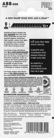 Лезвия OLFA сегментированные BLACK MAX, 9х80х0,38мм, 13 сегментов, 50шт OL-ABB-50B купить в Кургане