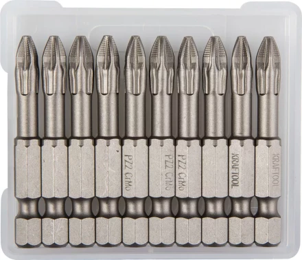 Биты &quot;ЕХPERT&quot; торсионные кованые, обточенные, KRAFTOOL 26123-2-50-10, Cr-Mo сталь, тип хвостовика E 1/4&quot;, PZ2, 50мм, 10шт 26123-2-50-10 купить в Кургане