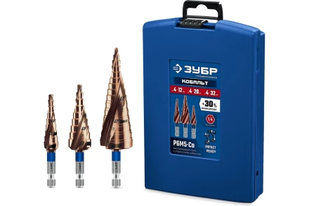 ЗУБР КОБАЛЬТ 3 шт, 4-32мм, винтовая проточка, набор ступенчатых сверл, ПРОФЕССИОНАЛ (29674-4-32-H3) купить в Кургане