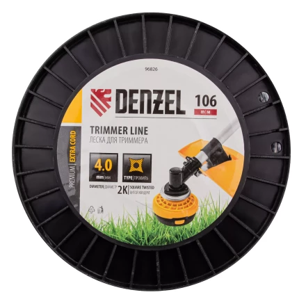 Леска для триммера двухкомпонентная витой квадрат, 4,0мм х 106м, на DIN катушке EXTRA CORD// Denzel 96826 купить в Кургане