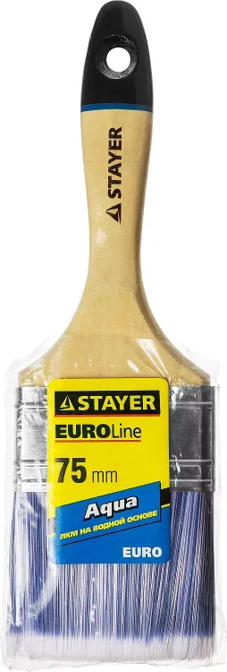 Кисть плоская STAYER "EURO", "AQUA" для воднодисперсионных и акриловых ЛКМ, искусств щетина, деревян ручка, 3"/75мм 01062-075 купить в Кургане