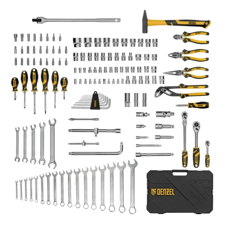 Набор инструментов, 1/2", 1/4", 3/8", CrV, S2, пластиковый кейс, 144 предмета// Denzel 15805 купить в Кургане