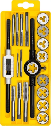 Набор метчиков и плашек STAYER &quot;MASTER&quot;, метчикодержатель 1шт, плашкодержатель 1шт, метчики 9шт, плашки 9шт, 20 предметов 28012-H20 купить в Кургане