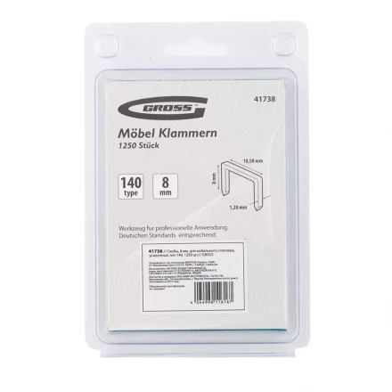 Скобы 8 мм для мебельного степлера усиленные тип 140 1250 шт GROSS 41738 купить в Кургане