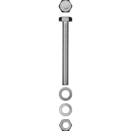 Болт (DIN933) в комплекте с гайкой (DIN934), шайбой (DIN125), шайбой пруж. (DIN127), M6 x 80 мм, 5 шт, ЗУБР 303436-06-080 купить в Кургане