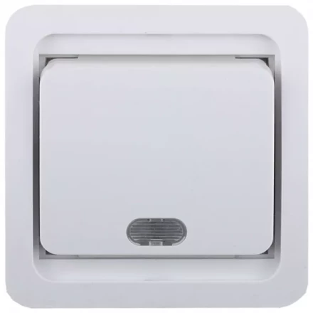 Выключатель СВЕТОЗАР "ГАММА" одноклавишный, с подсветкой, цвет белый, 10А/~250В SV-54131-W купить в Кургане