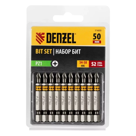 Бита PZ1х50, сталь S2, шестигранный профиль, 10 шт. Е 6,3 Denzel 11655 купить в Кургане