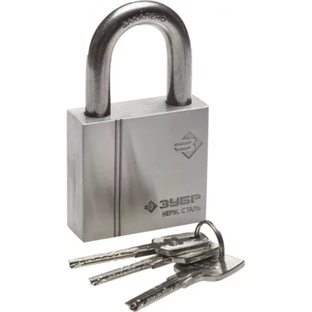 Замок ЗУБР &quot;ЭКСПЕРТ&quot; навесной, нержавеющая сталь (корпус и дужка), закаленная дужка, 60мм 37290-60 купить в Кургане
