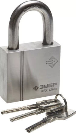 Замок ЗУБР &quot;ЭКСПЕРТ&quot; навесной, нержавеющая сталь (корпус и дужка), закаленная дужка, 60мм 37290-60 купить в Кургане