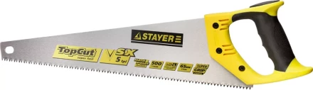 Ножовки по дереву (пила) STAYER TopCut 500 мм, 5 TPI, прямой крупный зуб 5 TPI: быстрый рез поперек волокон, для крупных и средних заготовок 1506-50_z01 купить в Кургане