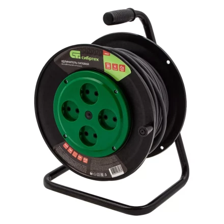 Удлинитель силовой 30 м, 16А, тип УХ10, ПВС, усиленный, на кабельной катушке, 4 розетки без заземления Сибртех 95868 купить в Кургане