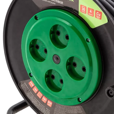 Удлинитель силовой 30 м, 16А, тип УХ10, ПВС, усиленный, на кабельной катушке, 4 розетки без заземления Сибртех 95868 купить в Кургане