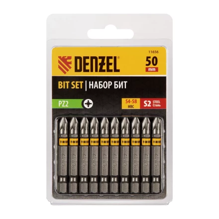 Бита PZ2х50, сталь S2, шестигранный профиль, 10 шт. Е 6,3 Denzel 11656 купить в Кургане