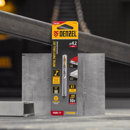 Сверло спиральное по металлу Denzel 4,2 x 75 мм, Р6М5, Golden Tip, 718230 купить в Кургане