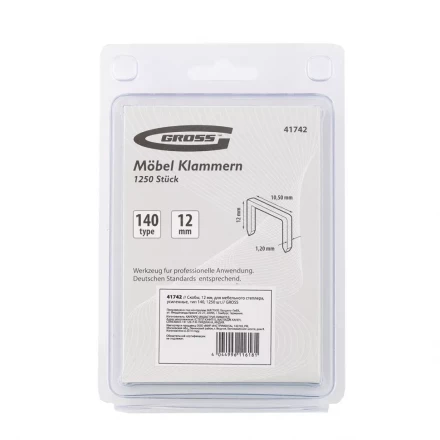 Скобы 12 мм для мебельного степлера усиленные тип 140 1250 шт GROSS 41742 купить в Кургане