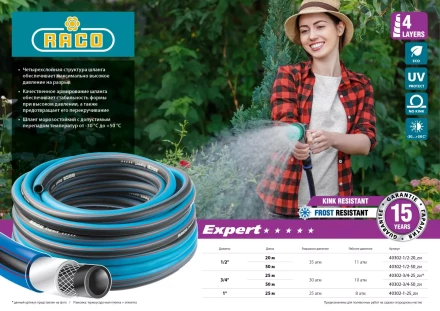 Шланг RACO EXPERT поливочный, 30атм., армированный, 4-х слойный, 3/4&quot;x25м 40302-3/4-25_z01 купить в Кургане