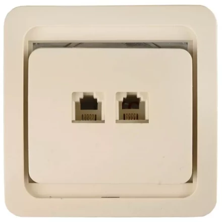 Розетка СВЕТОЗАР &quot;ГАММА&quot; телефонная двойная, цвет бежевый SV-54118-B купить в Кургане