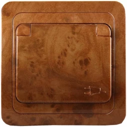 Розетка СВЕТОЗАР &quot;ГАММА&quot; с заземлением, одинарная с крышкой, цвет орех, 16А/~250В SV-54110-N