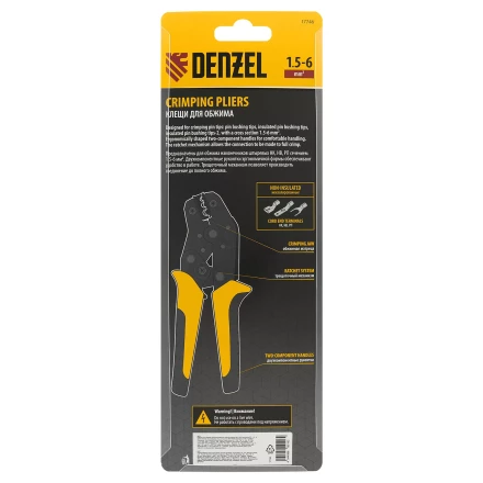 Клещи для обжима неизолированных наконечников НК и НВ, разъемов РП, 1,5 - 6 мм2 Denzel 17746 купить в Кургане