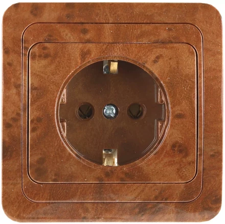 Розетка СВЕТОЗАР &quot;ГАММА&quot; с заземлением, одинарная, цвет орех,16А/~250В SV-54105-N купить в Кургане