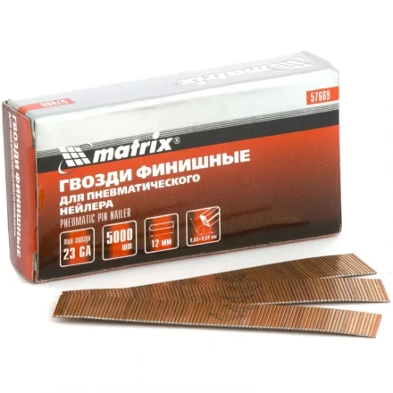 Гвозди финишные  23GA для пневматического нейлера  диаметр 0,64 мм длина 12 мм, 5000 шт MATRIX 57669 купить в Кургане