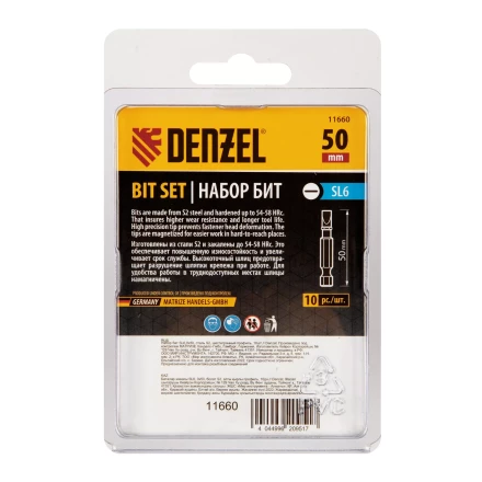 Бита SL6,0х50, сталь S2, шестигранный профиль, 10 шт. Е 6,3 Denzel 11660 купить в Кургане