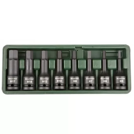 Торцовые головки KRAFTOOL &quot;INDUSTRIE QUALITAT&quot; ударные в наборе, (1/2&quot;), Cr-Mo, фосфат., HEX, H5-H17, 8 шт. 27950-H8 купить в Кургане