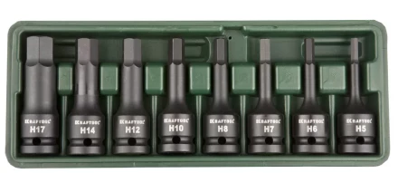 Торцовые головки KRAFTOOL &quot;INDUSTRIE QUALITAT&quot; ударные в наборе, (1/2&quot;), Cr-Mo, фосфат., HEX, H5-H17, 8 шт. 27950-H8 купить в Кургане