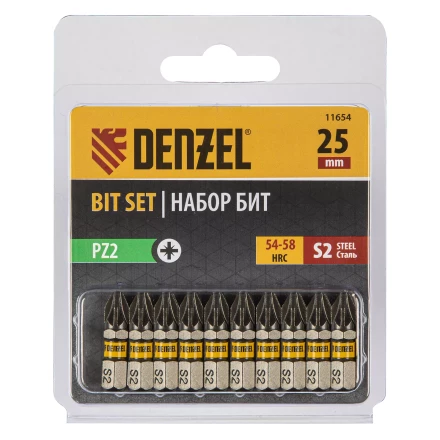 Бита PZ2х25, сталь S2, шестигранный профиль, 10 шт. Е 6,3 Denzel 11654 купить в Кургане