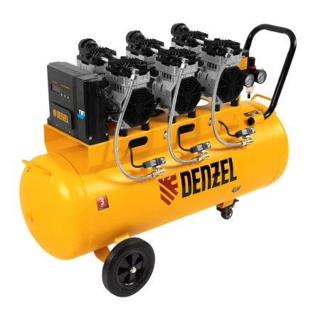 Компрессор безмасляный, малошумный  DLS 2250/100, 2250 Вт, 3x750, 100 л, 410 л/мин блок управления/ Denzel 58029 купить в Кургане