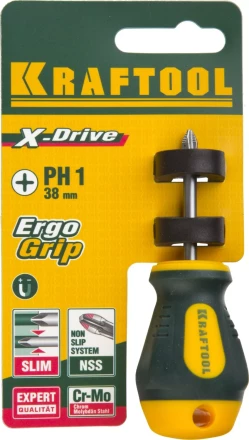 Отвертка KRAFTOOL, Cr-Mo-V сталь, двухкомпонентная противоскользящая рукоятка, PH, №1x38мм 250072-1-038 купить в Кургане